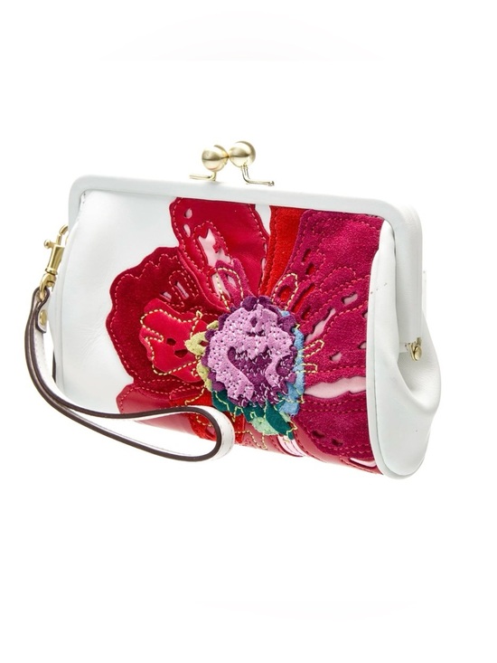Coach Handbags - Coach White Kiss lock Wristlet Poppies for Peace Vintage EUC